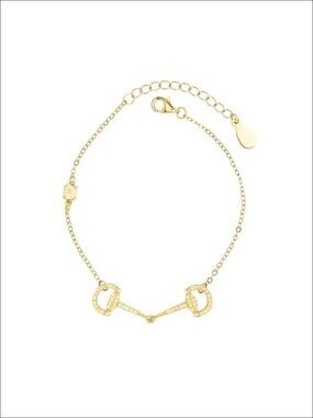 18K Gold Plated Brass Horsebit Charm Bracelet with Cubic Zirconia